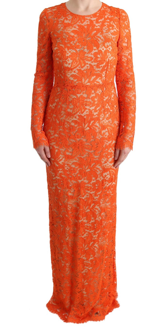 Dolce & Gabbana Elegant Long-Sleeve Full-Length Orange Sheath Dress Dolce & Gabbana