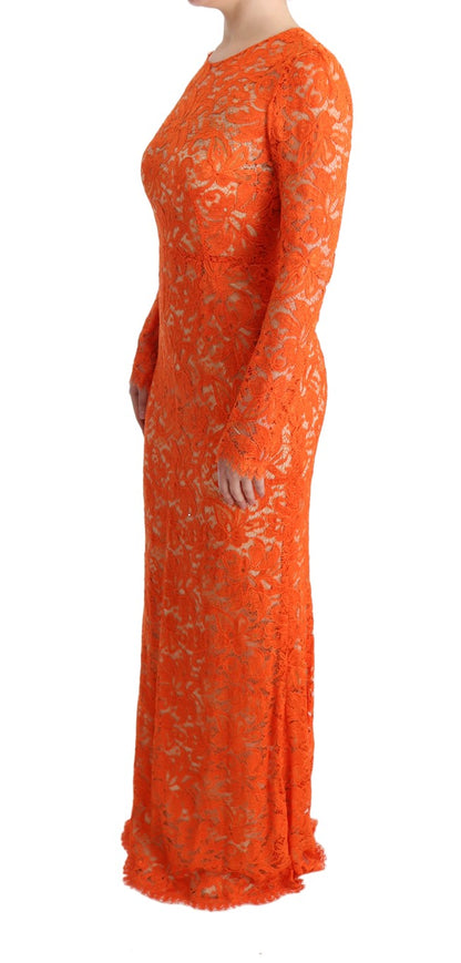 Dolce & Gabbana Elegant Long-Sleeve Full-Length Orange Sheath Dress Dolce & Gabbana