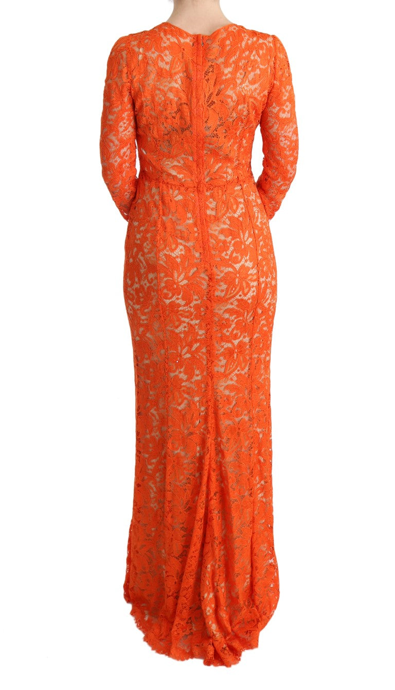 Dolce & Gabbana Elegant Long-Sleeve Full-Length Orange Sheath Dress Dolce & Gabbana