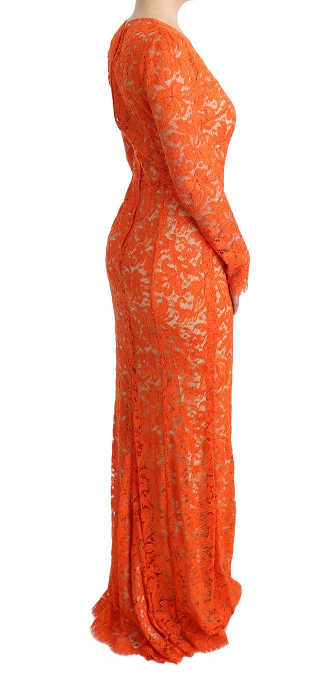 Dolce & Gabbana Elegant Long-Sleeve Full-Length Orange Sheath Dress Dolce & Gabbana