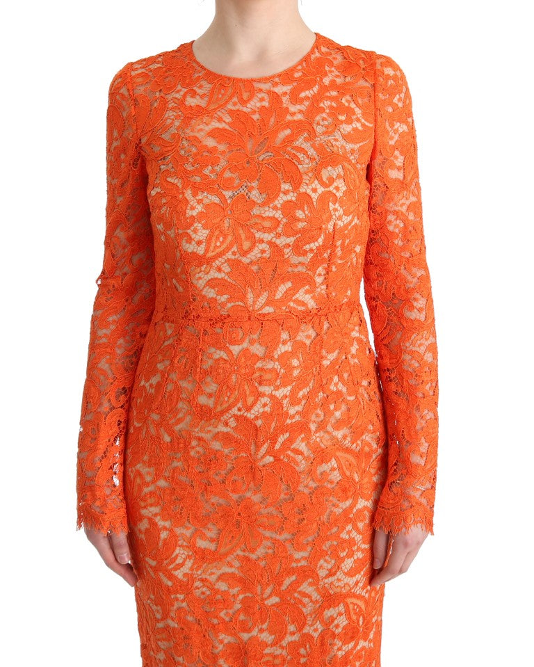 Dolce & Gabbana Elegant Long-Sleeve Full-Length Orange Sheath Dress Dolce & Gabbana