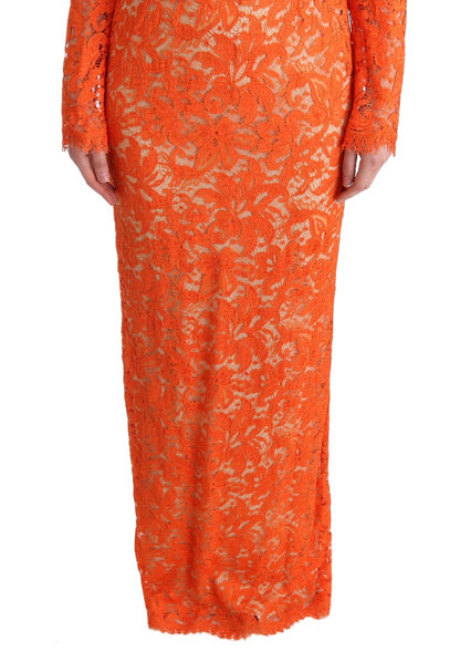 Dolce & Gabbana Elegant Long-Sleeve Full-Length Orange Sheath Dress Dolce & Gabbana