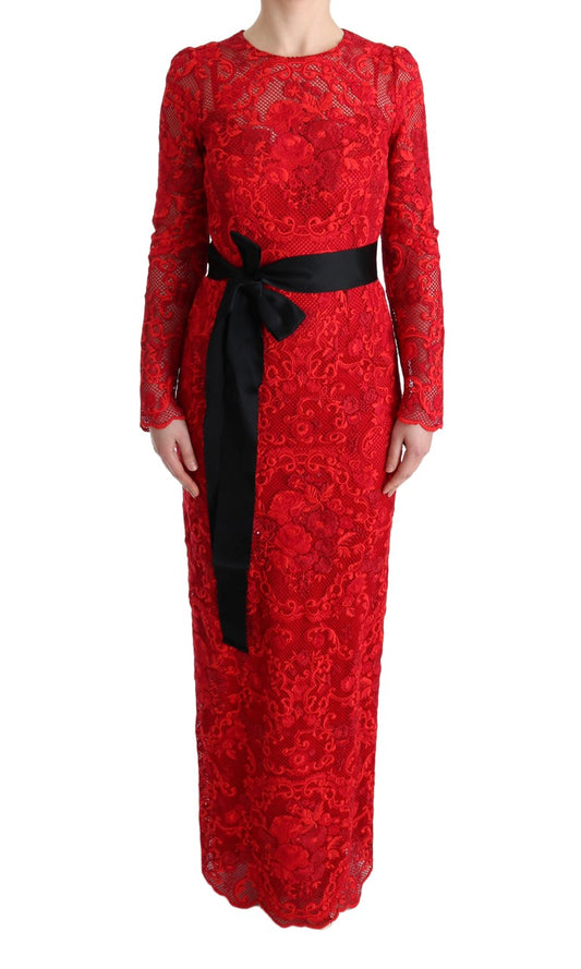 Dolce & Gabbana Elegant Red Sheath Dress with Silk Bow Belt Dolce & Gabbana