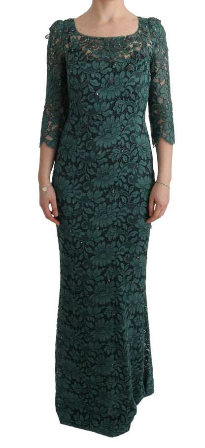 Dolce & Gabbana Elegant Green Crystal Embellished Sheath Dress Dolce & Gabbana