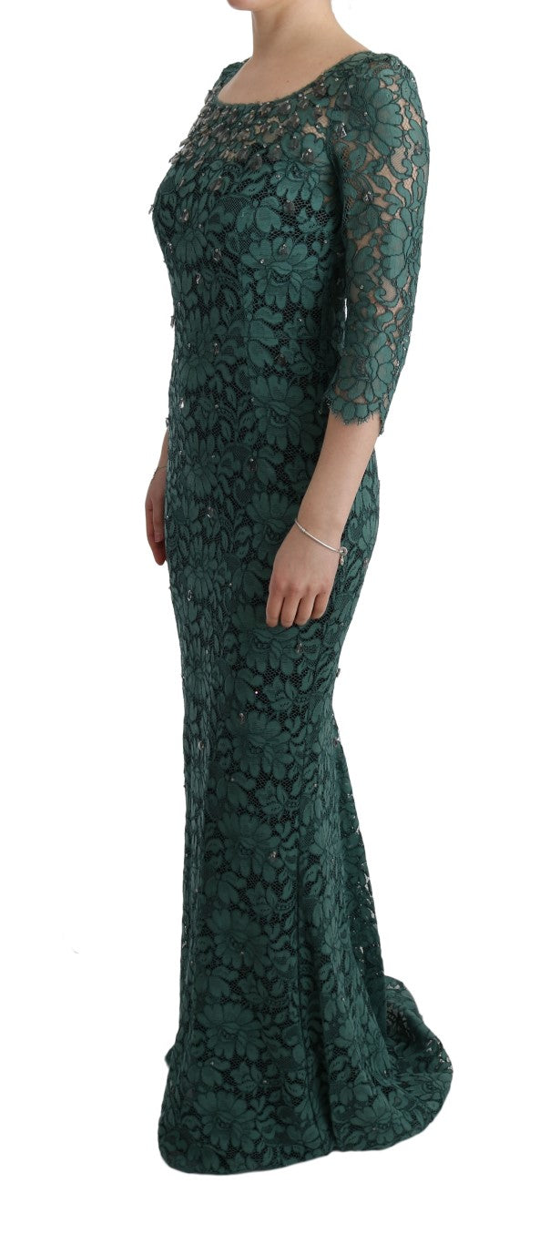 Dolce & Gabbana Elegant Green Crystal Embellished Sheath Dress Dolce & Gabbana