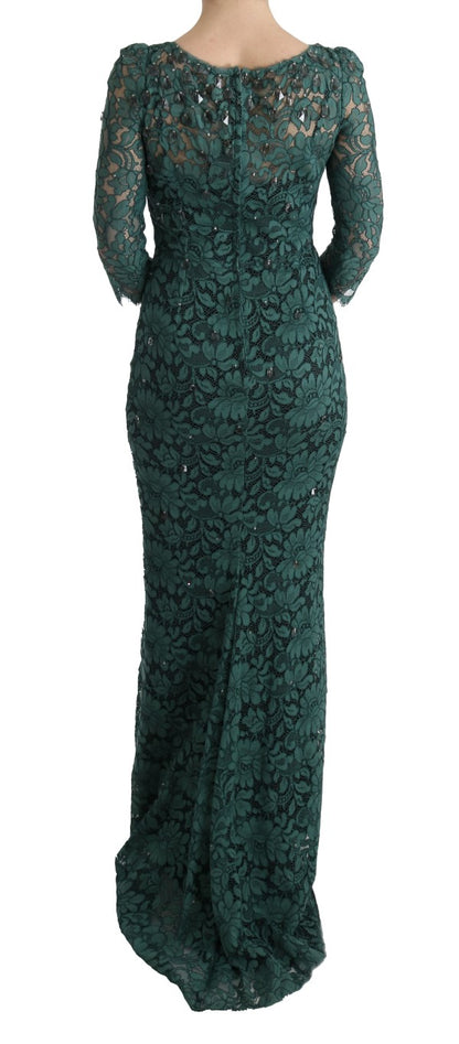 Dolce & Gabbana Elegant Green Crystal Embellished Sheath Dress Dolce & Gabbana