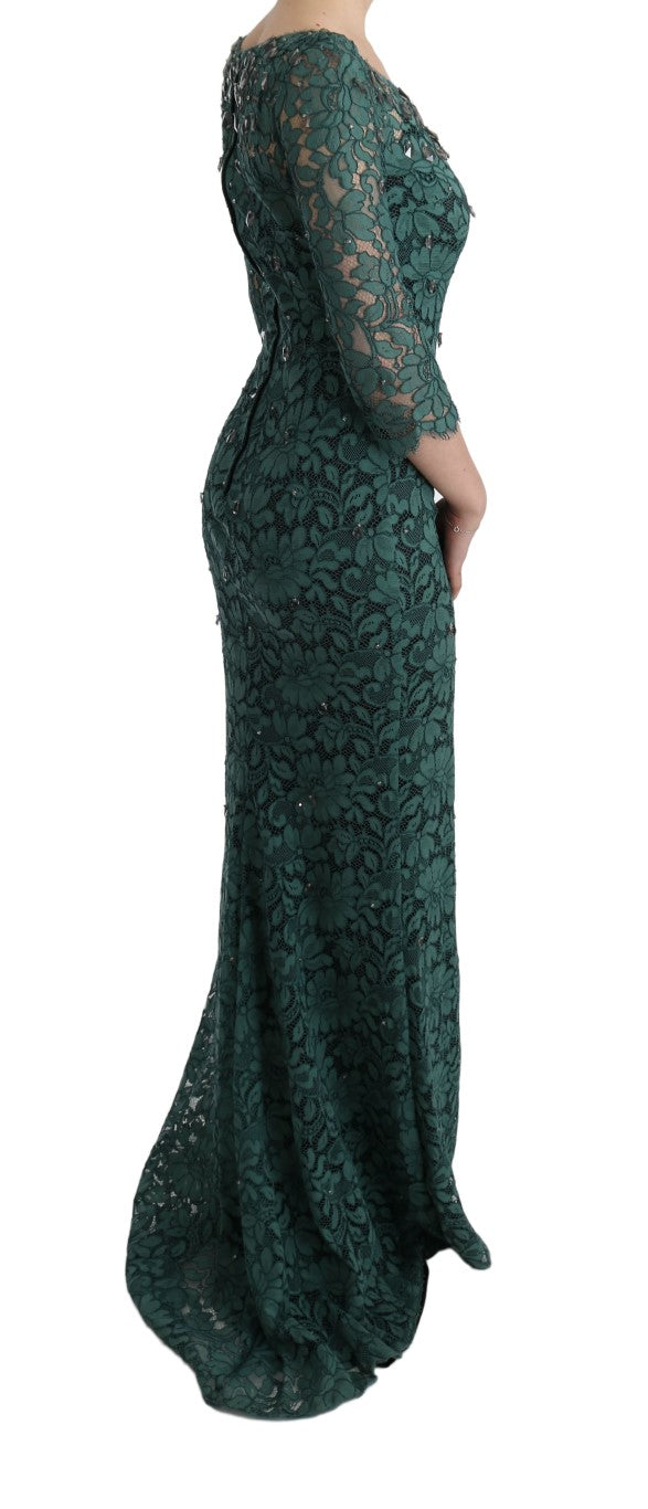 Dolce & Gabbana Elegant Green Crystal Embellished Sheath Dress Dolce & Gabbana