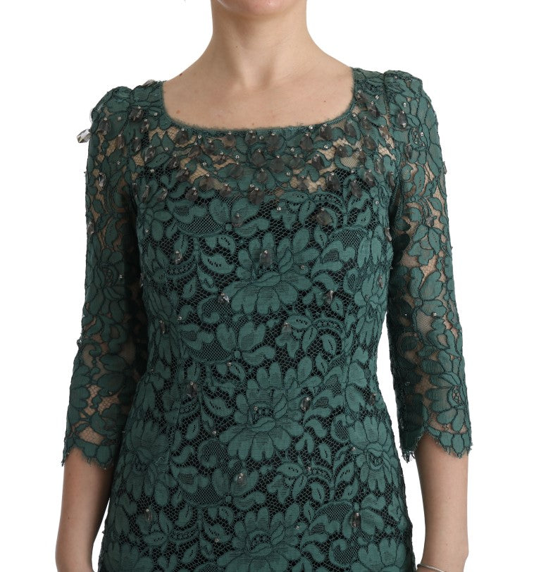 Dolce & Gabbana Elegant Green Crystal Embellished Sheath Dress Dolce & Gabbana