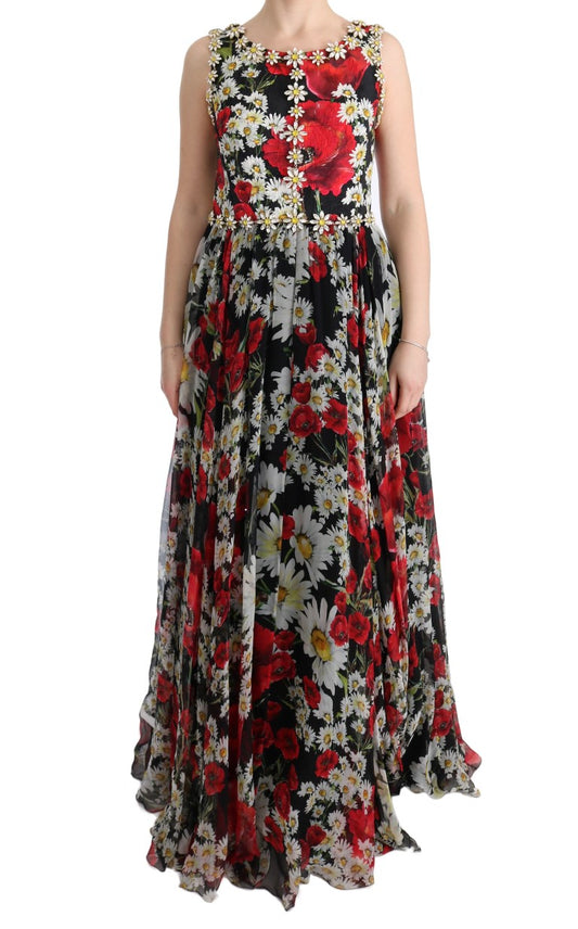 Dolce & Gabbana Floral Maxi Gown with Sunflower Print and Crystals Dolce & Gabbana