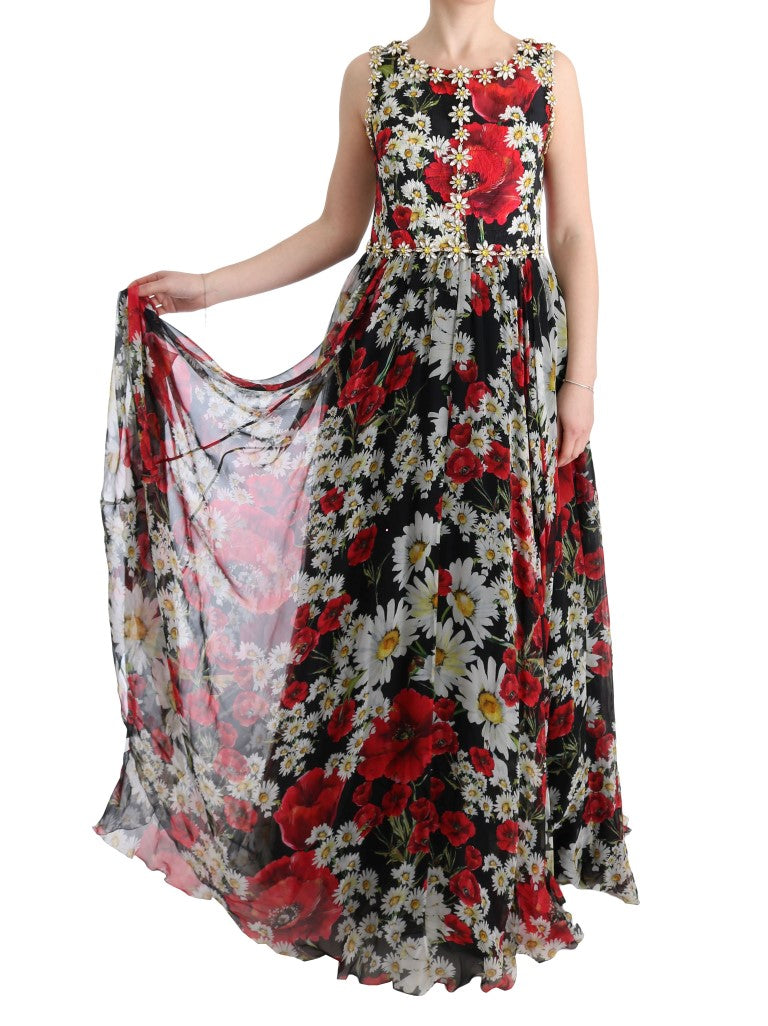 Dolce & Gabbana Floral Maxi Gown with Sunflower Print and Crystals Dolce & Gabbana