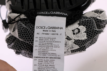 Dolce & Gabbana Elegant Black & White Floral Lace Crystal Hair Claw Dolce & Gabbana