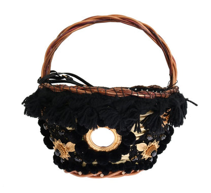 Dolce & Gabbana Chic Beige & Black Straw Snakeskin Bucket Bag Dolce & Gabbana