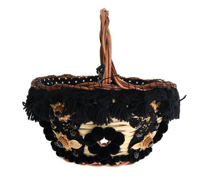 Dolce & Gabbana Chic Beige & Black Straw Snakeskin Bucket Bag Dolce & Gabbana