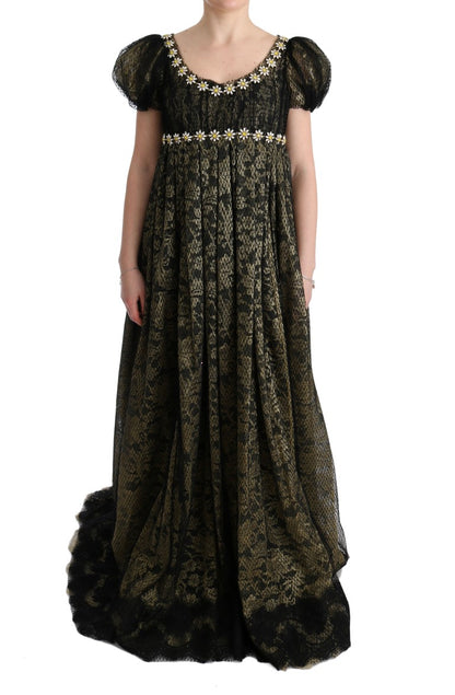 Dolce & Gabbana Sunflower Lace Crystal Maxi Shift Dress Dolce & Gabbana