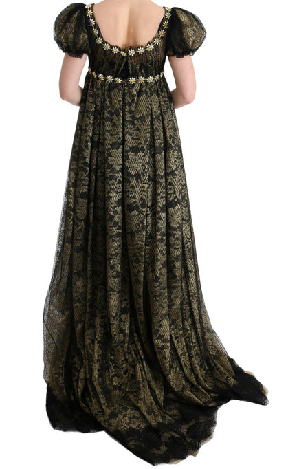 Dolce & Gabbana Sunflower Lace Crystal Maxi Shift Dress Dolce & Gabbana