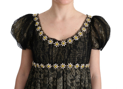 Dolce & Gabbana Sunflower Lace Crystal Maxi Shift Dress Dolce & Gabbana