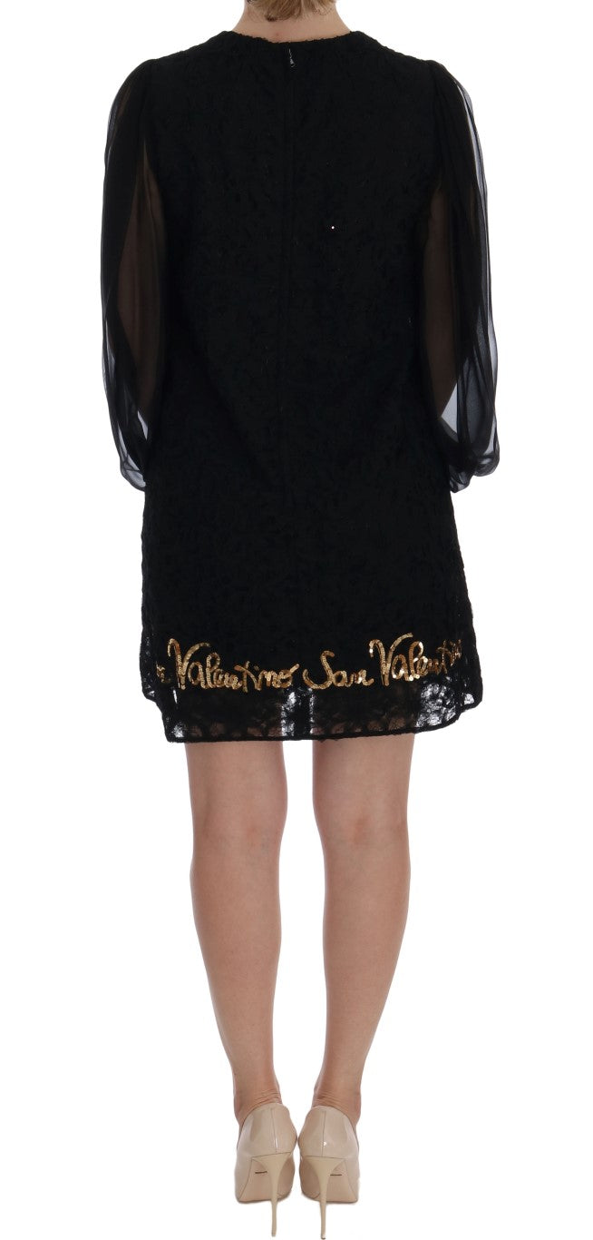 Dolce & Gabbana Black Lace Sequined Shift Dress Dolce & Gabbana