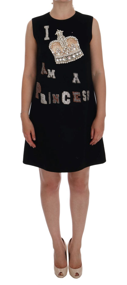 Dolce & Gabbana Black Wool Crystal Princess Dress Dolce & Gabbana