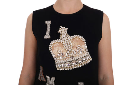 Dolce & Gabbana Black Wool Crystal Princess Dress Dolce & Gabbana