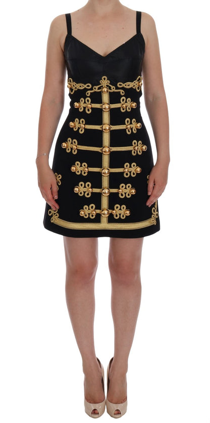 Dolce & Gabbana Elegant Black A-Line Sleeveless Dress with Gold Details Dolce & Gabbana