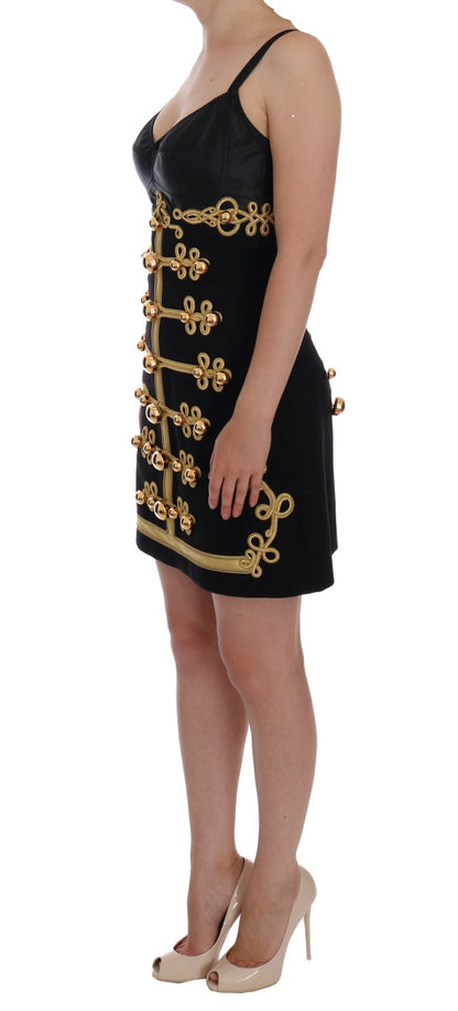 Dolce & Gabbana Elegant Black A-Line Sleeveless Dress with Gold Details Dolce & Gabbana