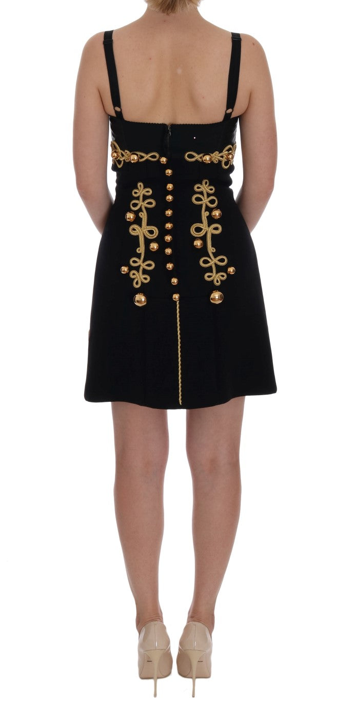 Dolce & Gabbana Elegant Black A-Line Sleeveless Dress with Gold Details Dolce & Gabbana