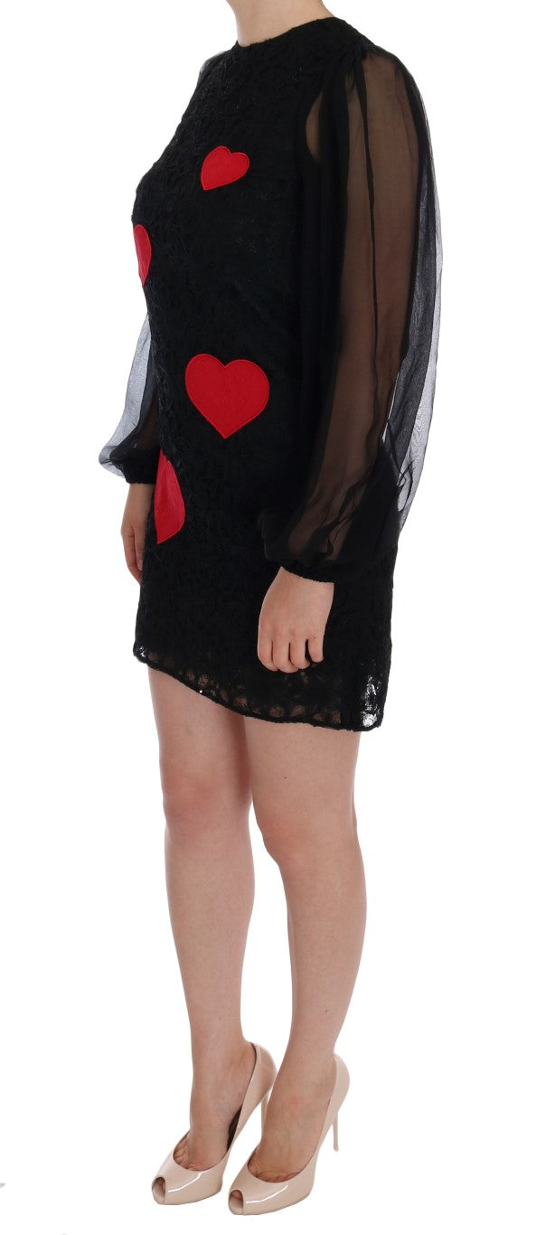 Dolce & Gabbana Elegant Black Lace Heart Applique Shift Dress Dolce & Gabbana