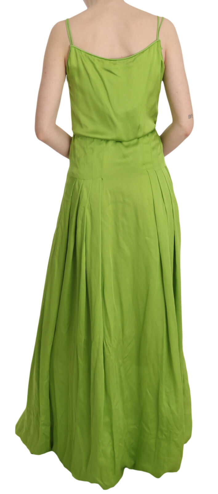 Dsquared² Green Spaghetti Strap Long A-line Pleated Dress Dsquared²