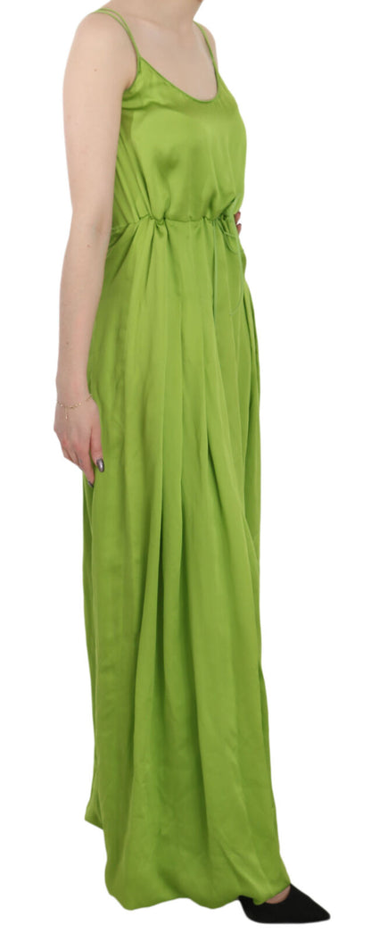 Dsquared² Green Spaghetti Strap Long A-line Pleated Dress Dsquared²