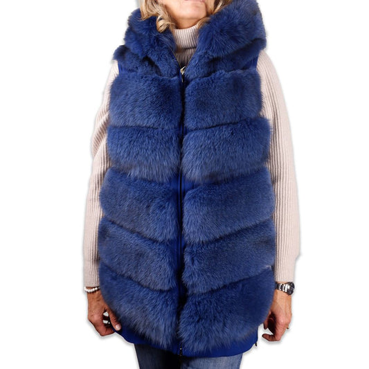 Made in Italy Elegant Sleeveless Wool Coat with Fox Fur Trim Made in Italy