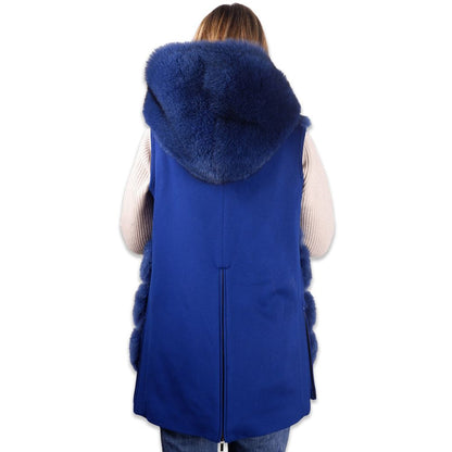 Made in Italy Elegant Sleeveless Wool Coat with Fox Fur Trim Made in Italy