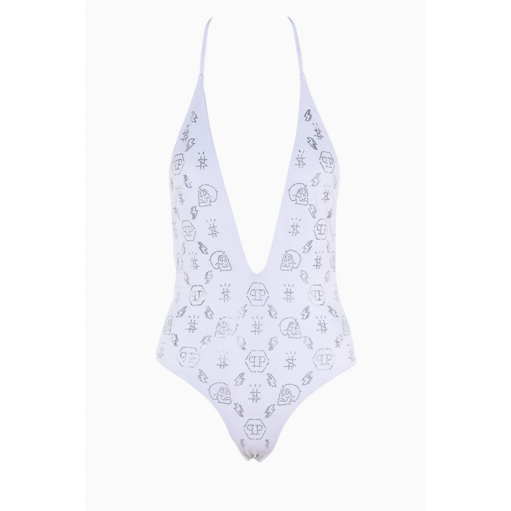 Philipp Plein White Rhinestone Embellished Swimsuit Philipp Plein