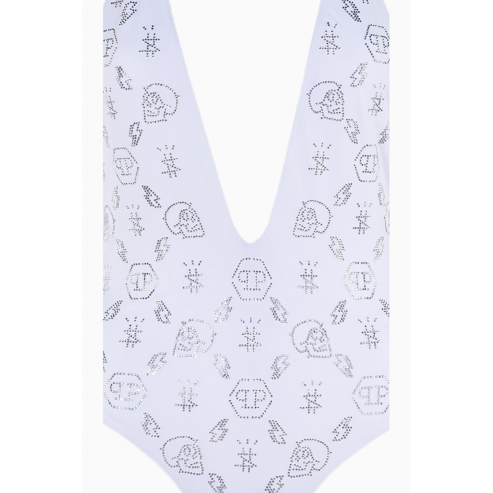 Philipp Plein White Rhinestone Embellished Swimsuit Philipp Plein