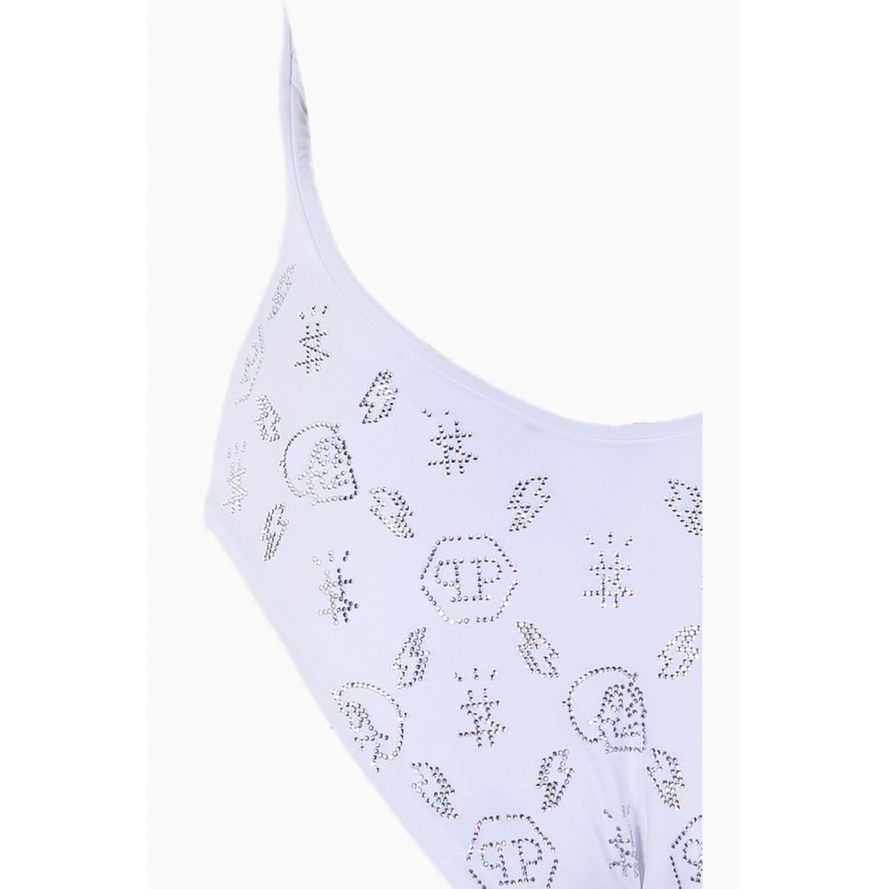 Philipp Plein White Rhinestone Embellished Swimsuit Philipp Plein