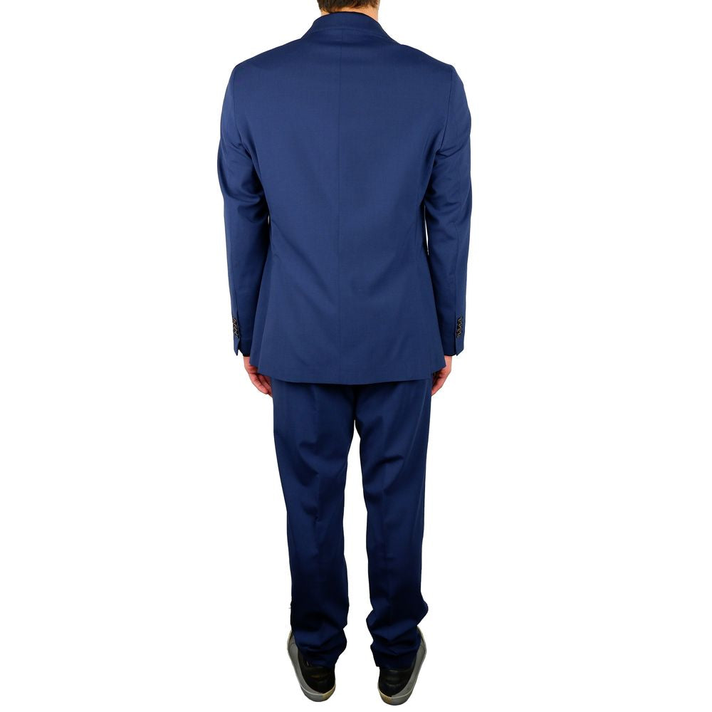 Aquascutum Elegant Blue Wool Blend Two-Piece Suit Aquascutum