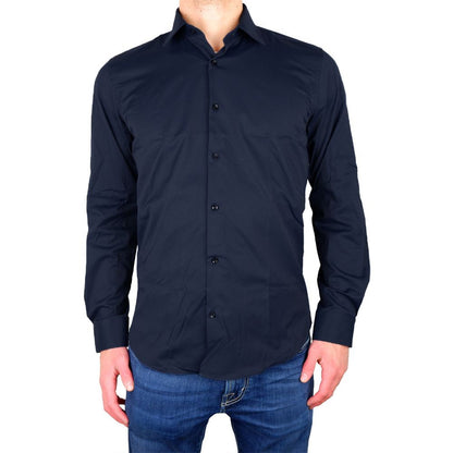 Made in Italy Elegant Milano Blue Gabardine Shirt Made in Italy