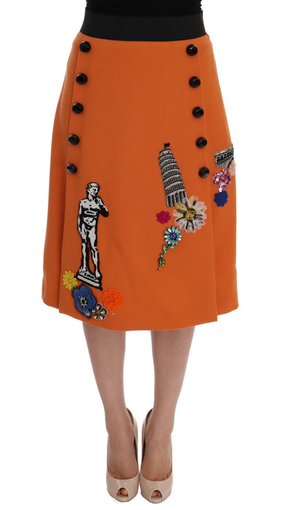 Dolce & Gabbana Embellished Wool Skirt in Vivid Orange Dolce & Gabbana