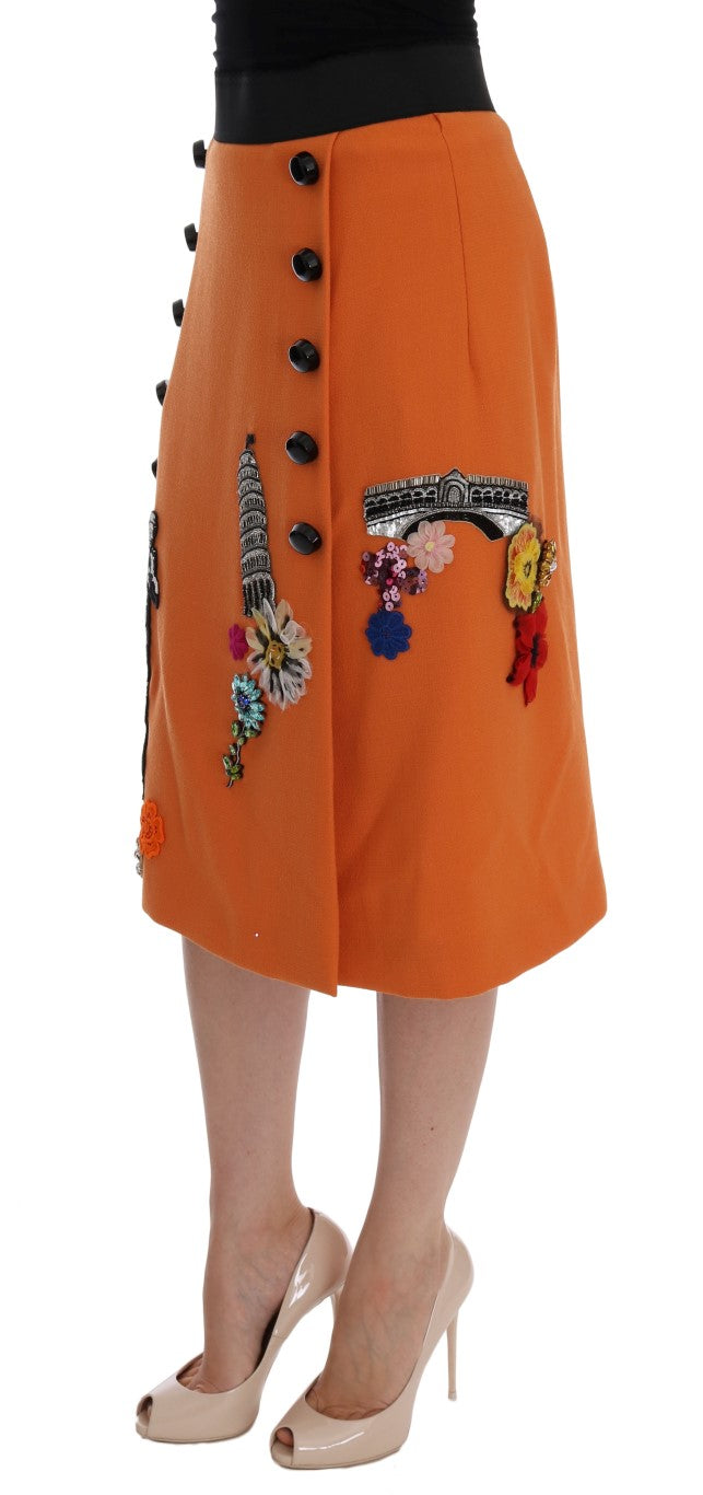 Dolce & Gabbana Embellished Wool Skirt in Vivid Orange Dolce & Gabbana