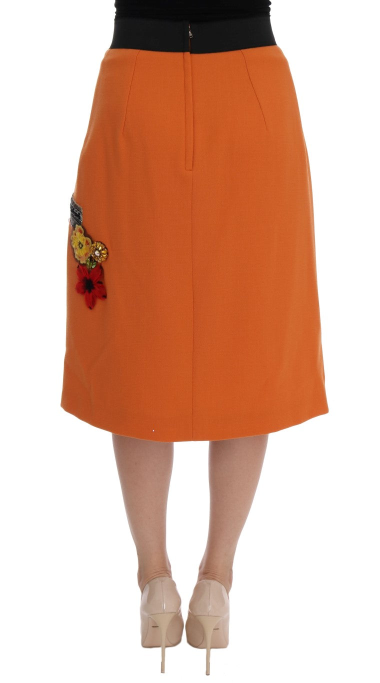 Dolce & Gabbana Embellished Wool Skirt in Vivid Orange Dolce & Gabbana