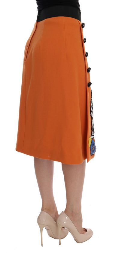 Dolce & Gabbana Embellished Wool Skirt in Vivid Orange Dolce & Gabbana