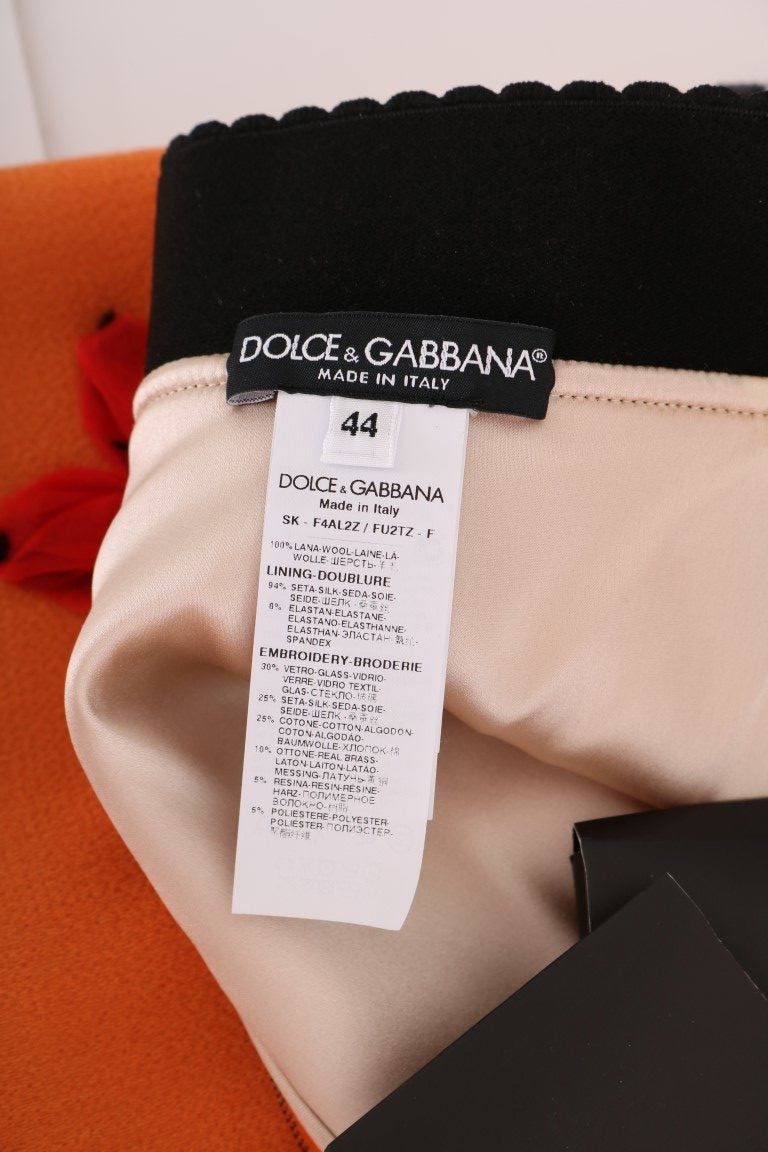 Dolce & Gabbana Embellished Wool Skirt in Vivid Orange Dolce & Gabbana