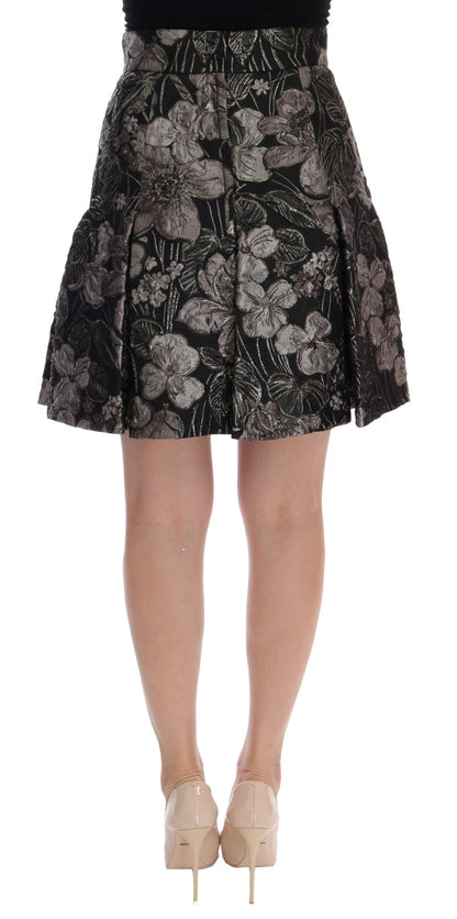 Dolce & Gabbana Elegant Black Silver-Floral Straight Skirt Dolce & Gabbana