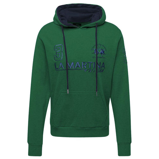 La Martina Elegant Green Hooded Cotton Sweatshirt La Martina