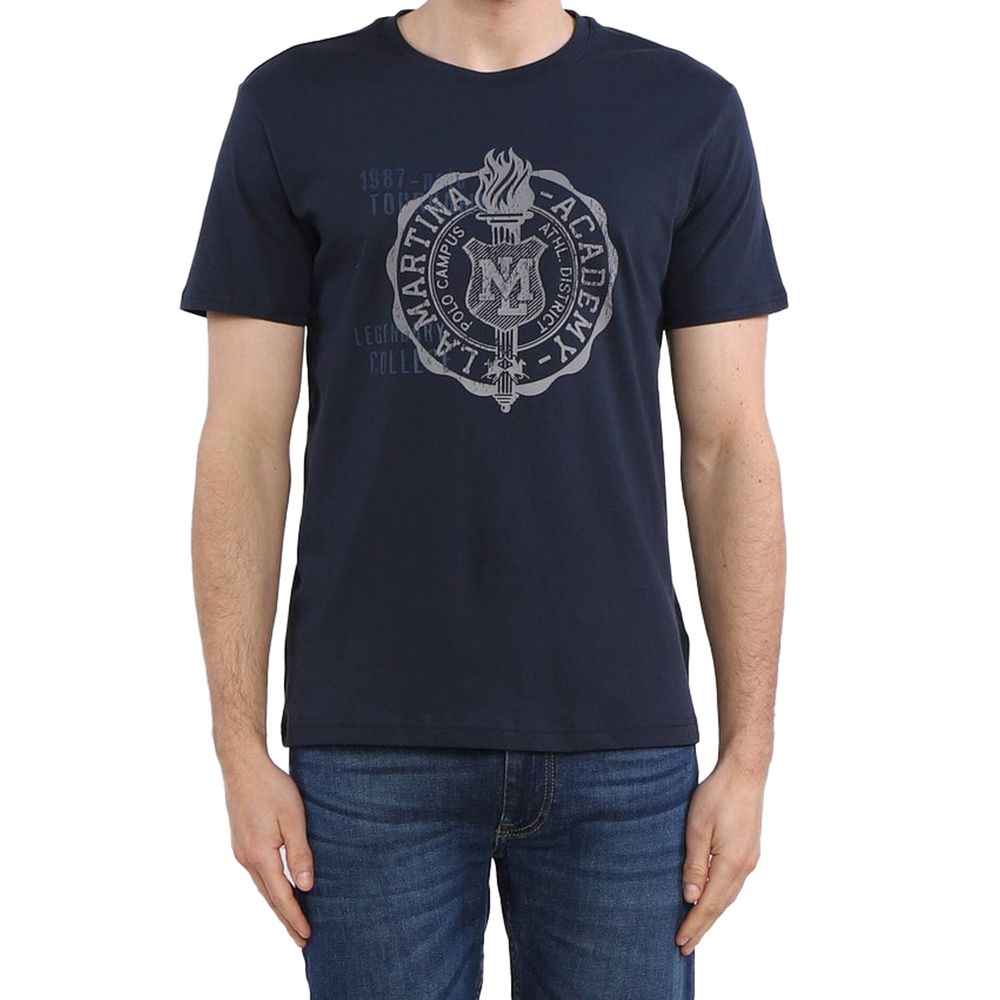 La Martina Crew Neck Graphic Jersey Tee - Refined Blue Cotton La Martina