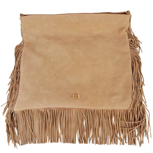 Baldinini Trend Chic Beige Suede Fringe Shoulder Bag Baldinini Trend