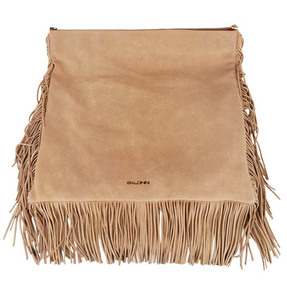 Baldinini Trend Chic Beige Suede Fringe Shoulder Bag Baldinini Trend