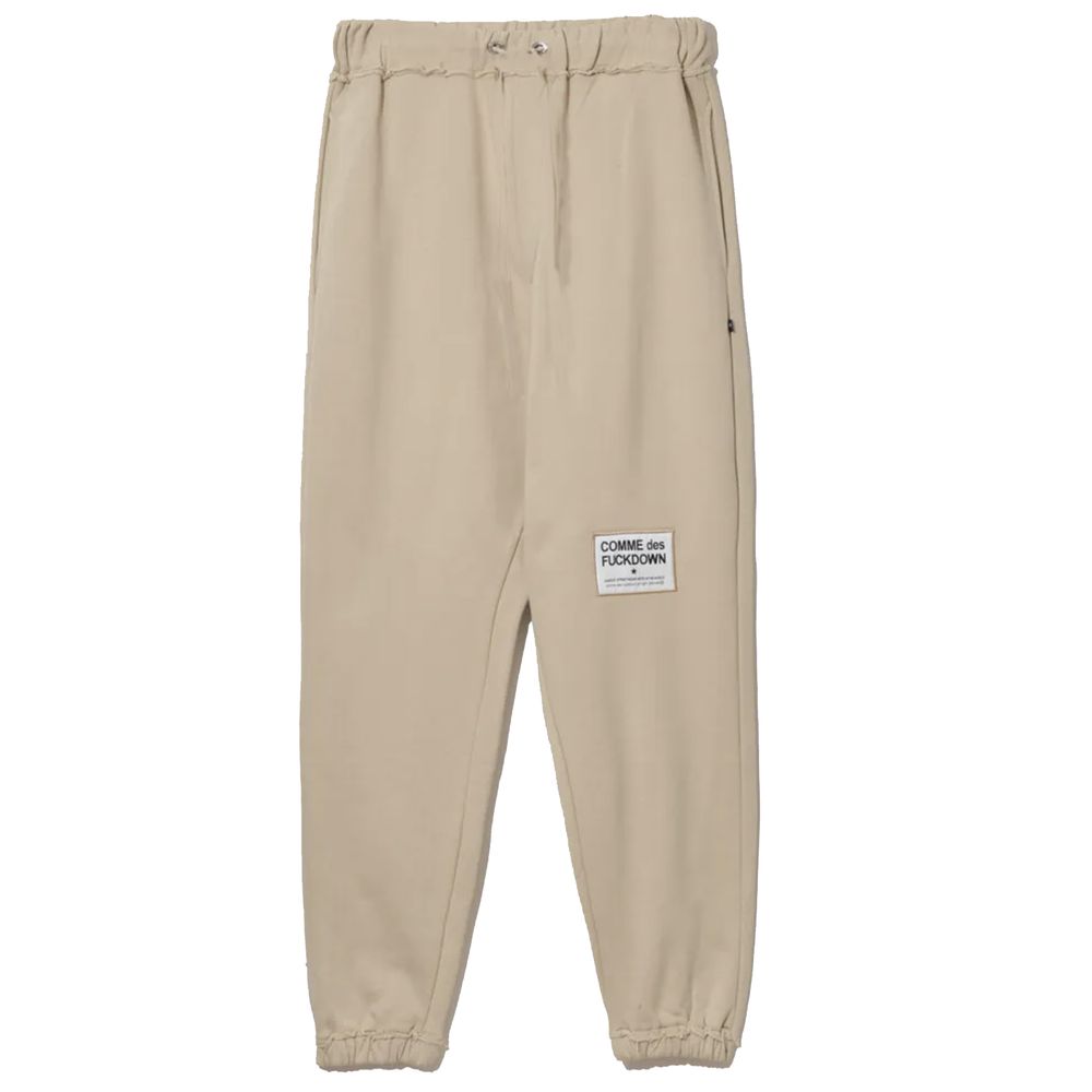 Comme Des Fuckdown Chic Beige Cotton Sweatpants with Frayed Details Comme Des Fuckdown