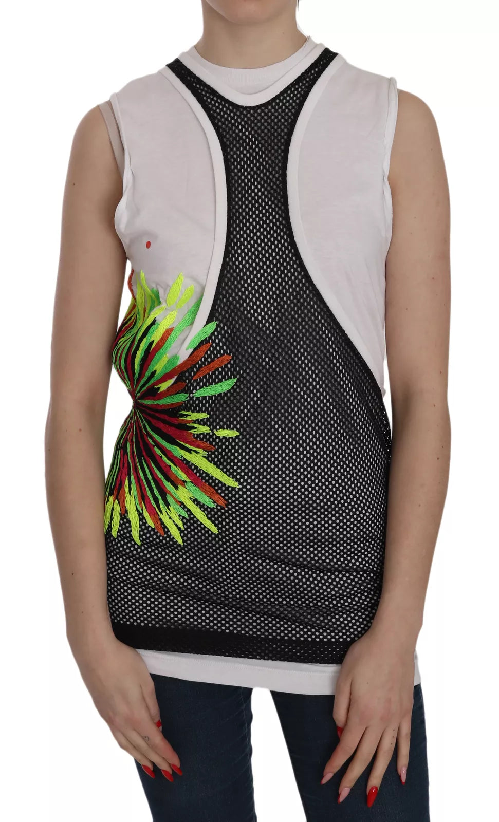 Dsquared² Black White Crew Neck Sleeveless Cotton Blouse Dsquared²