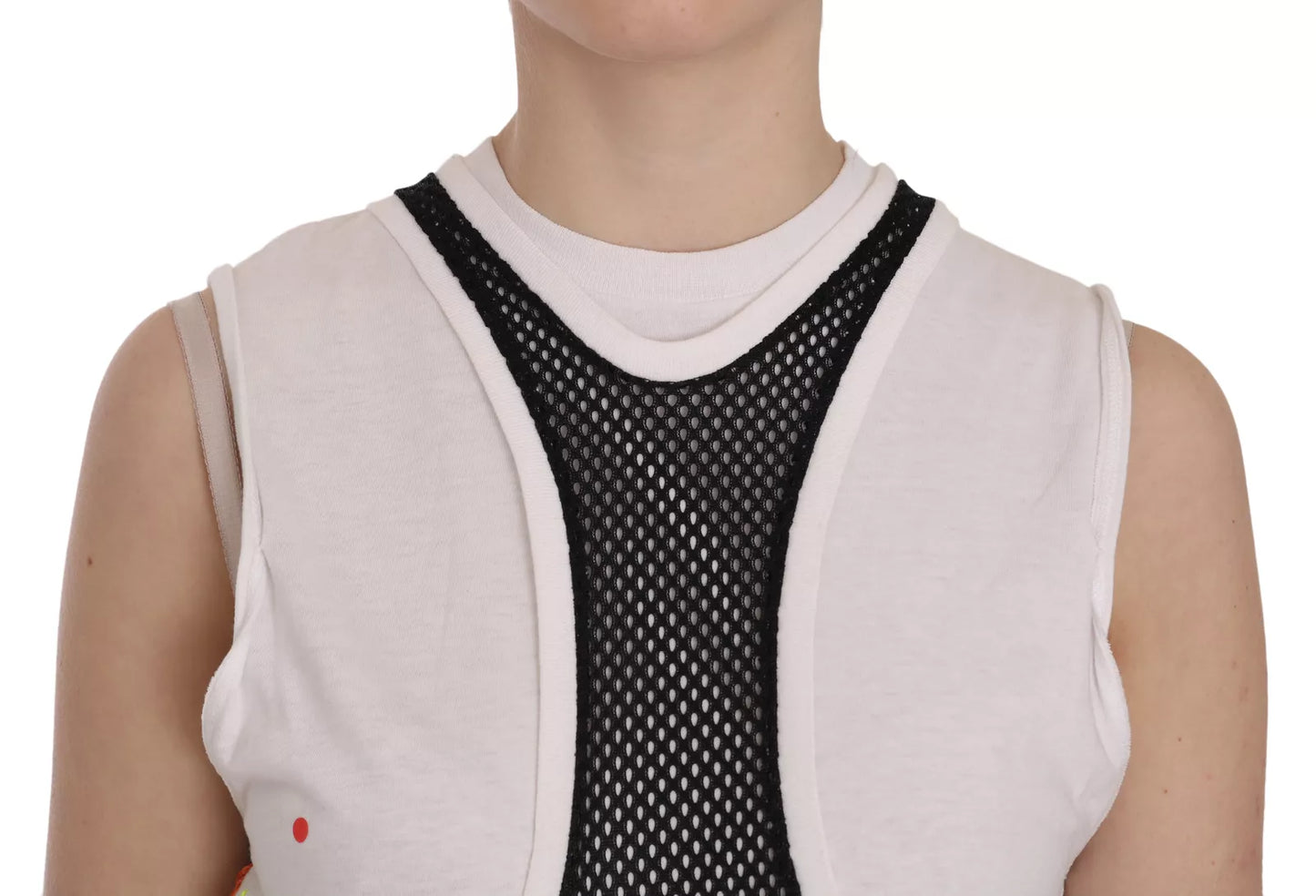 Dsquared² Black White Crew Neck Sleeveless Cotton Blouse Dsquared²