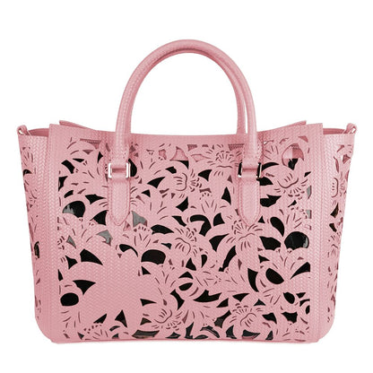 Baldinini Trend Chic Pink Calfskin Handbag with Floral Accents Baldinini Trend